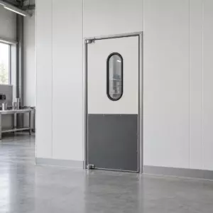 Жесткая маятниковая распашная дверь одностворчатая из сэндвич панелей 230*110