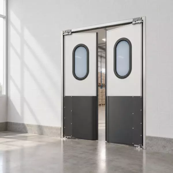 Жесткая маятниковая распашная дверь двустворчатая из сэндвич панелей 200*170